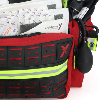 Lightning X Mid-Sized First Responder EMT Bag | LXMB25 | Fully Stocked w/ 240+ First Aid, EMS & Trauma Supplies - RED