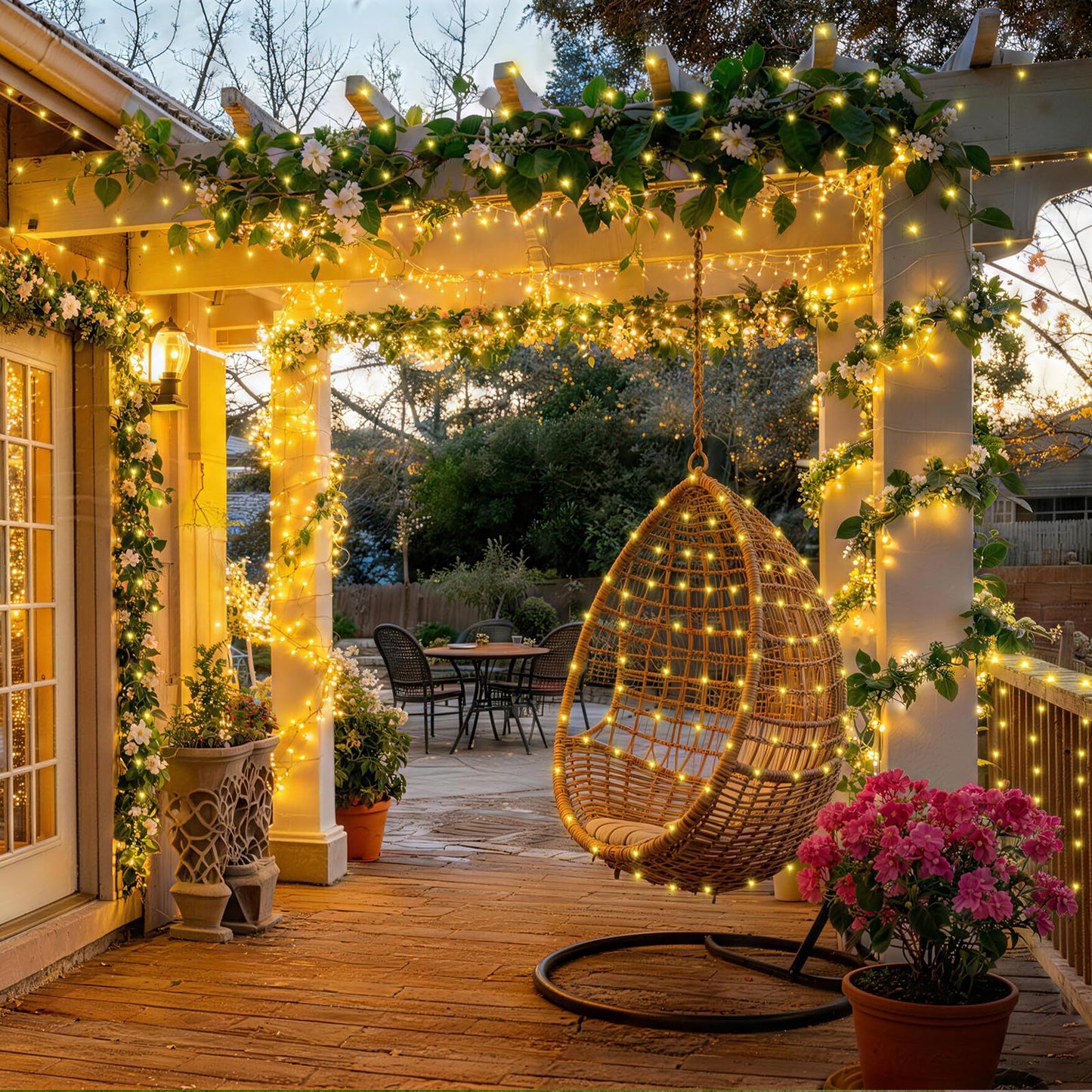KNONEW 600ft 1500 LED Christmas String Lights Outdoor 8 Lighting Modes & Timer Dimmable Fairy Light Plug in Waterproof for Xmas Roof Yard Tree Wedding Party Holiday Decorations (Warm White)