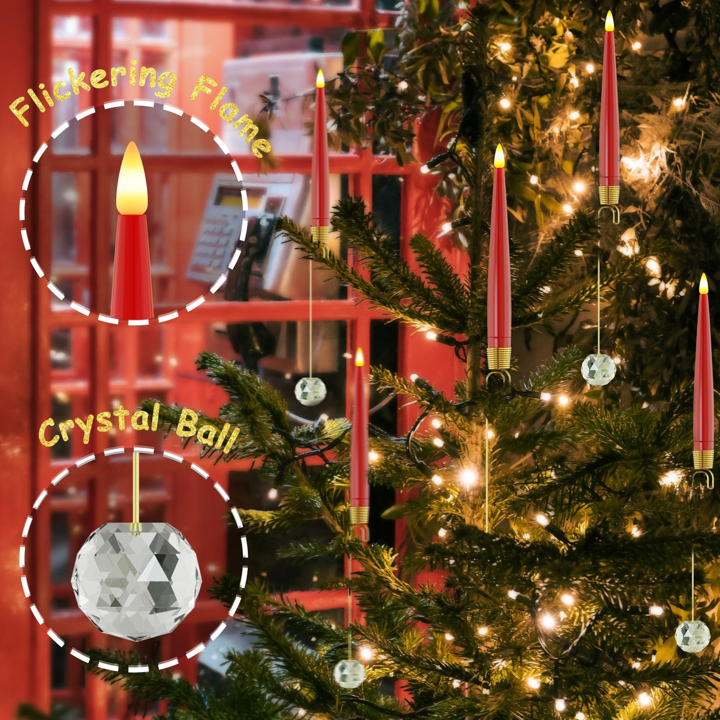 JOIONE Flameless Christmas Tree Candles with Remote, 12 Pack Battery Operated LED Candles with Suction Cup for Christmas Tree, Flickering Flame for Xmas Indoor Decor - Red Candle