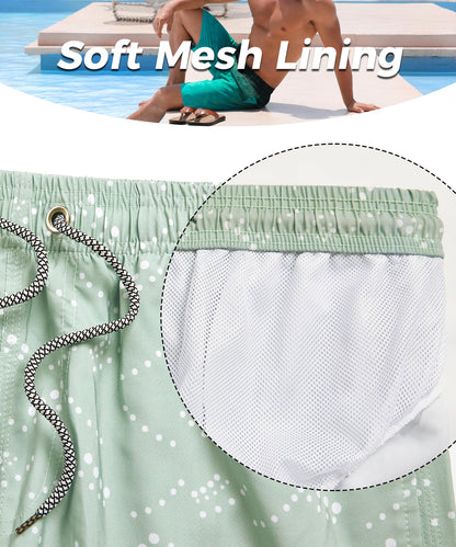 ELETOP Men's Swim Trunks Quick Dry Bathing Suit Swimming Board Shorts Mesh Lining Beach Swimwear Gradient Light Green 3XL