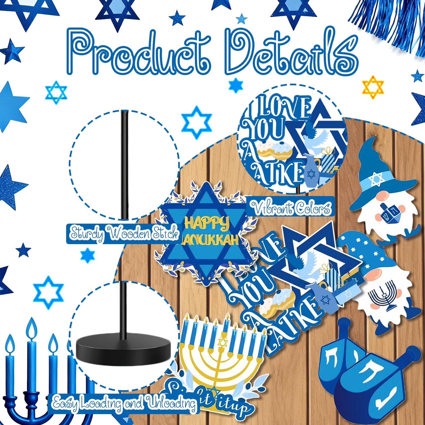 6Pcs Hanukkah Table Decorations Hanukkah Wood Table Sign Chanukkah Decor for Winter Chanukkah Home Indoor Centerpiece Menorah Dreidel Star of David