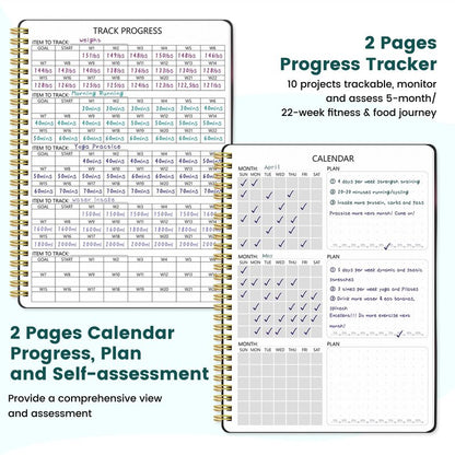 Fitness Journal for Women & Men, Food & Workout Journal Planner Log Book with Measuring Tape, Undated Wellness Planner to Track Weight Loss, Muscle Gain, Home Gym Exercise, Daily Nutrition, 9.5" x 7"