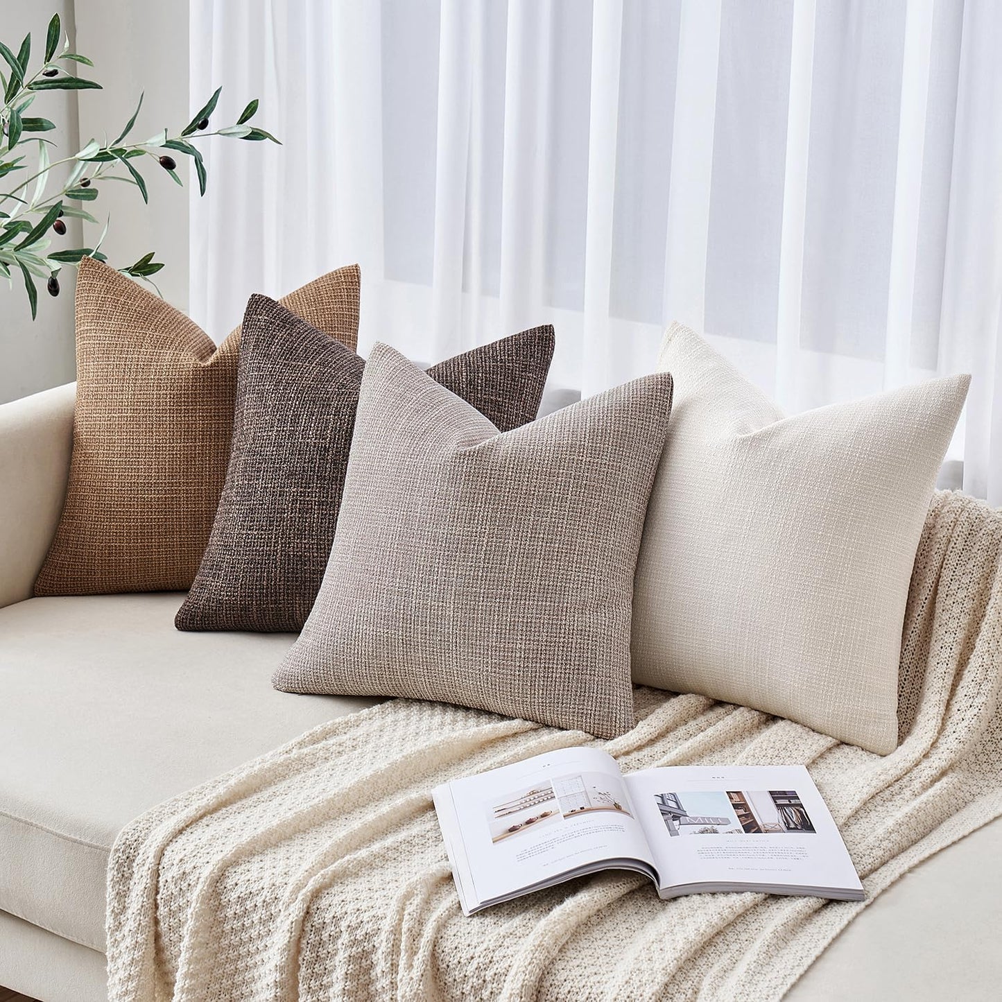 MIULEE Burlap Linen Throw Pillow Covers 18x18 Inch Set of 2 Cream White Christmas Decorative Pillows Modern Farmhouse Soft Accent Cushion Covers for Couch Sofa Bedroom Livingroom Home Decor