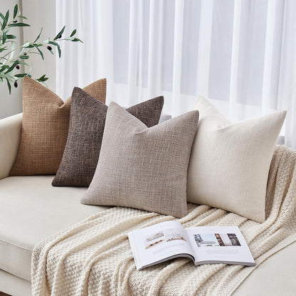 MIULEE Burlap Linen Throw Pillow Covers 18x18 Inch Set of 2 Cream White Christmas Decorative Pillows Modern Farmhouse Soft Accent Cushion Covers for Couch Sofa Bedroom Livingroom Home Decor