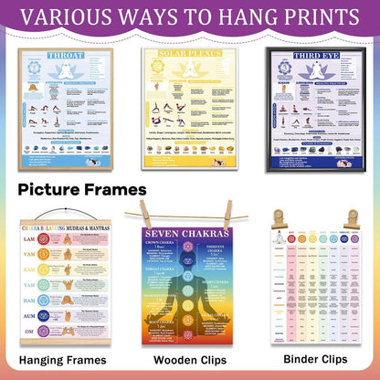 11pcs Chakras Posters (14.2 x 11.0 in) Yoga Poses Posters Set, Healing Meditation Yoga Pose with Crystals & Affirmations Quick Reference Guide, Spiritual wall art Gifts for Yogas Reiki Room Home Decor