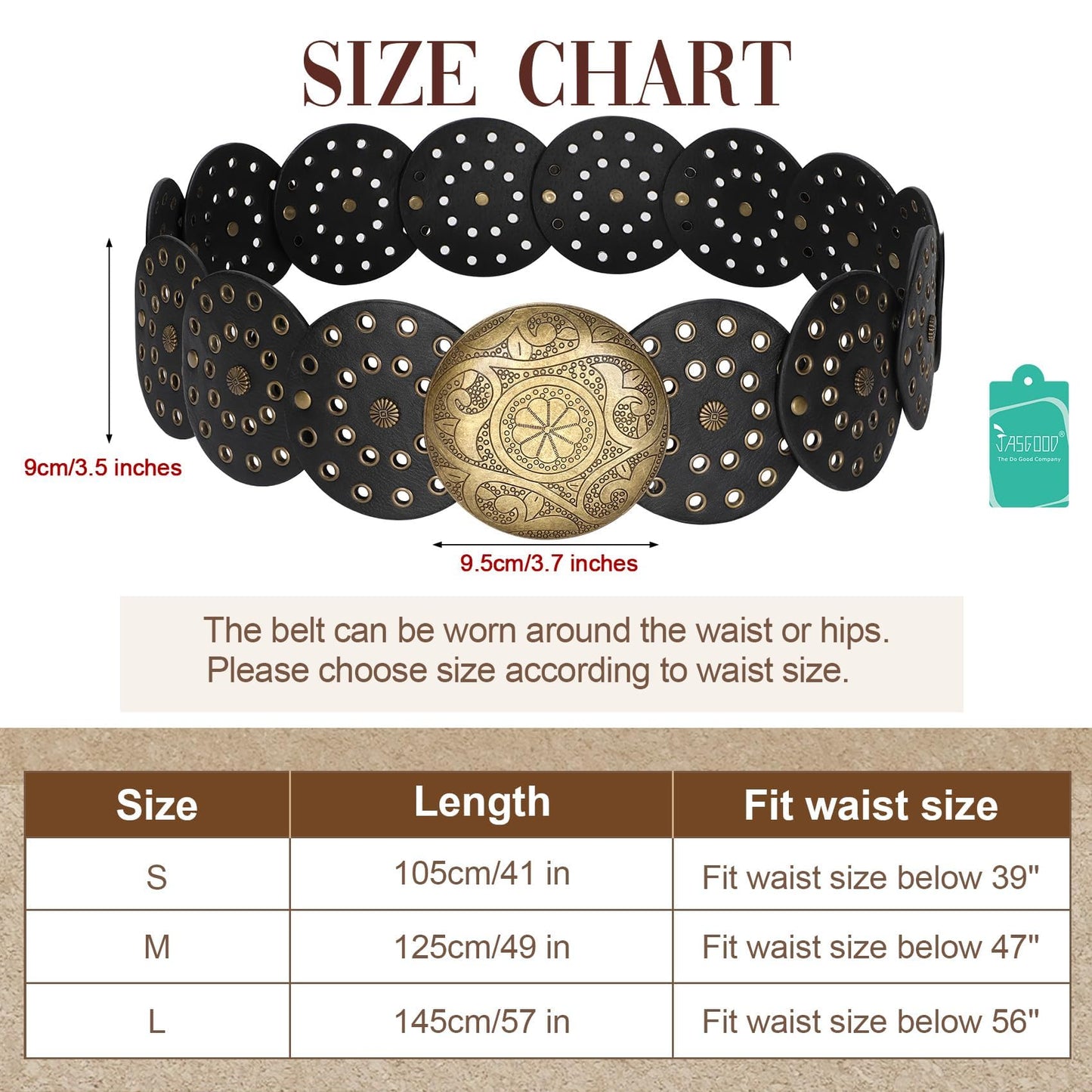 JASGOOD Western Belts for Women Wide Hollow Disc Leather Belt Cowgirl Waist Belt for Jeans Dresses with Metal Buckle