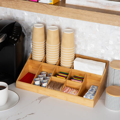 Mind Reader Cup and Condiment Station, Countertop Organizer, Coffee Bar, Kitchen, Stirrers, 17.875"L x 9.5"W x 6.625"H, Black