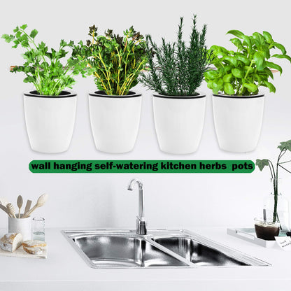 ORIMERC 6 Pack White Self Watering Wall Hanging Planter Pots Vertical Garden Window Mount Indoor Outdoor Plant Flower Basket Kitchen Herbs Balcony Railing Shelf Fence Bedroom Trellis Decor(Small)