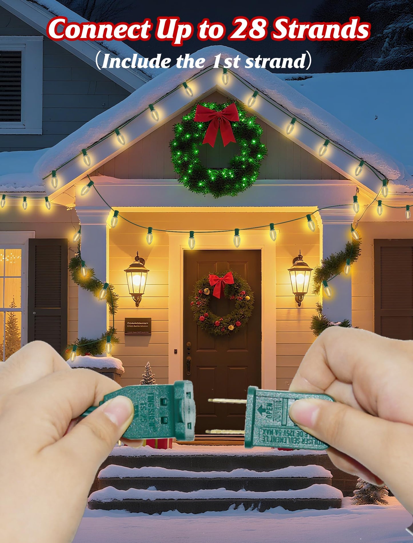 SUNSGNE C9 LED Christmas Lights Outdoor, Christmas Outdoor Lights with 27 LED Warm White Bulbs(2 Spare) for Xmas Holidays Roofline Patio Garden Party Wedding Decor