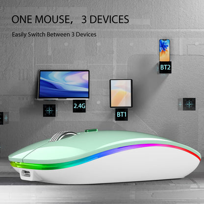 TENMOS Wireless Bluetooth Mouse, LED Slim (Bluetooth 5.1/5.0 + USB) 2.4GHz Rechargeable Silent Bluetooth Wireless Mouse with Type C Adapter for Laptop/MacBook/iPad OS 13 and Above (Matte Black)
