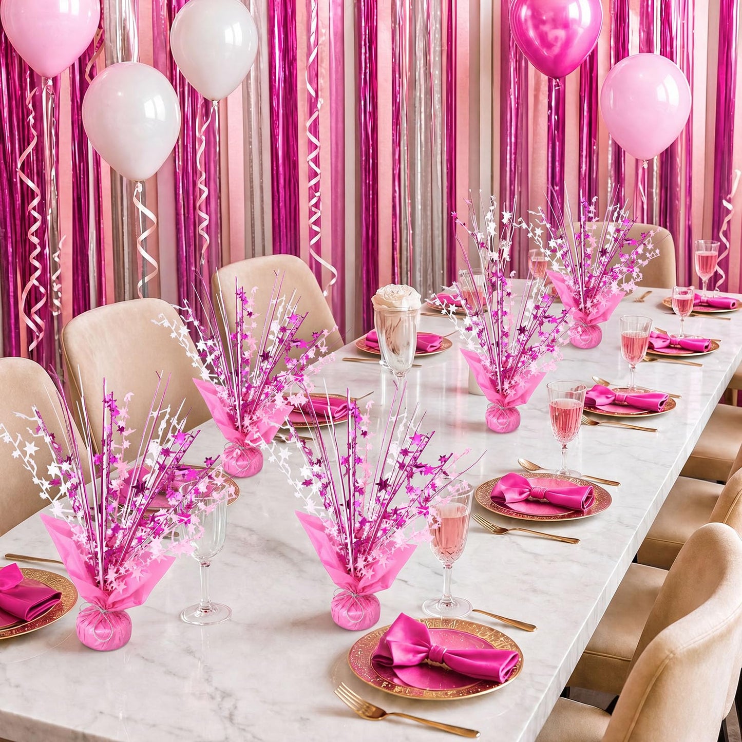 SiliFine 12 Pack Metallic Foil Spray Centerpiece Star Table Decoration Burst Glitter Table Centerpieces for Birthday Wedding Baby Shower Anniversary Holiday Party Supplies, Pink White Rose Red