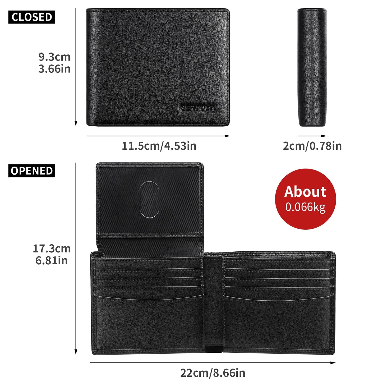 Leather Wallets for Men, Genuine Leather Mens Wallets Bifold Rfid Blocking with 2 ID Windows Bifold Top Flip, Extra Capacity Travel Wallet (Black)