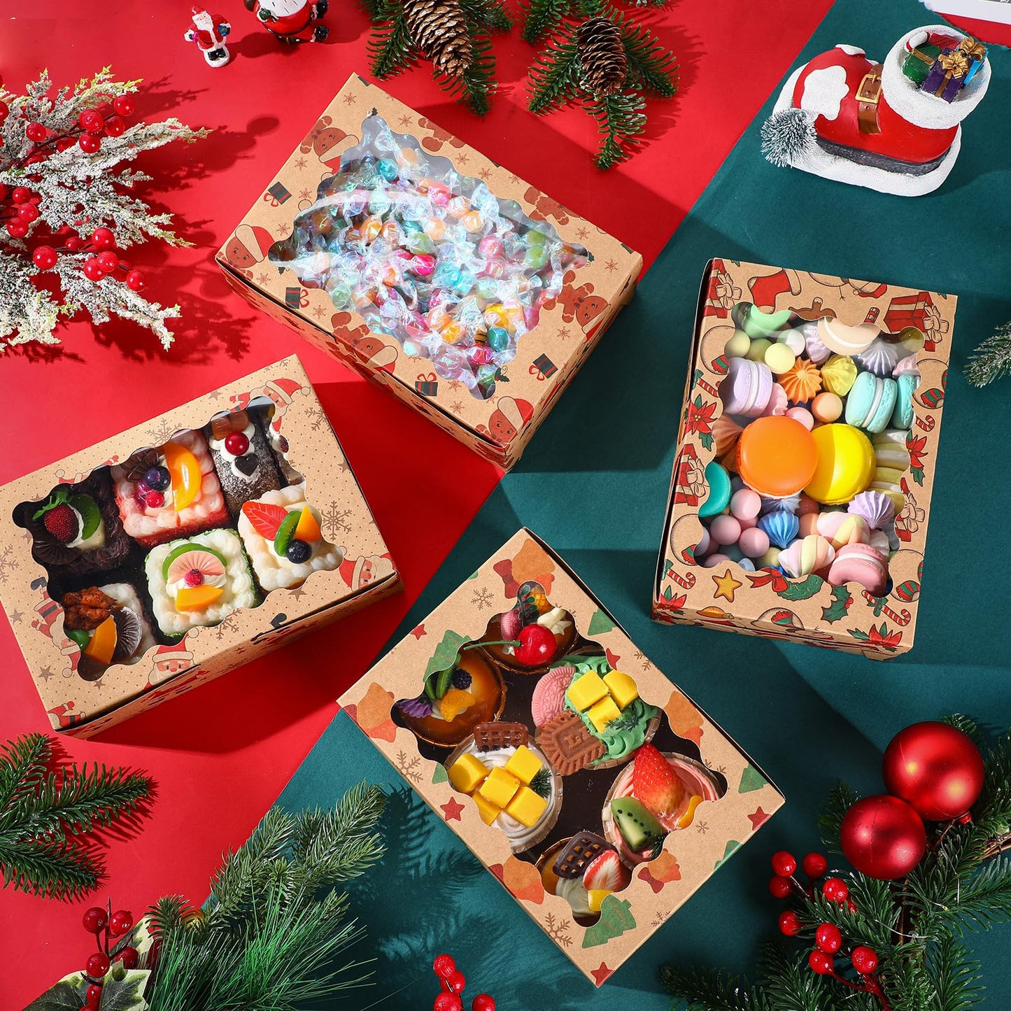 Gersoniel 24 Pieces Christmas Cookie Boxes with Window 8.5 x 6 x 2.5 Inch Kraft Christmas Treat Boxes for Gift Giving Holiday Cookie Containers Tins Cupcake Box for Gift Donut Xmas Party Supplies