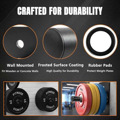 CAELUM Weight Plate Holder, Wall Mounted Weight Rack for 2-Inch Olympic Plates, Heavy Duty Alloy Steel Plate Holder, Max Weight Capacity 330lb, Space-Saving Storage Stand for Home Gym Organization