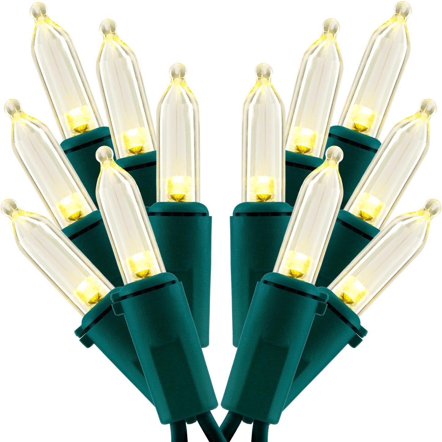 SWEET SHINE Warm White LED Christmas Lights 200 Count, Pack of 2 Sets 25 ft 100 LED Green Wire Mini String Lights Set (Warm White)