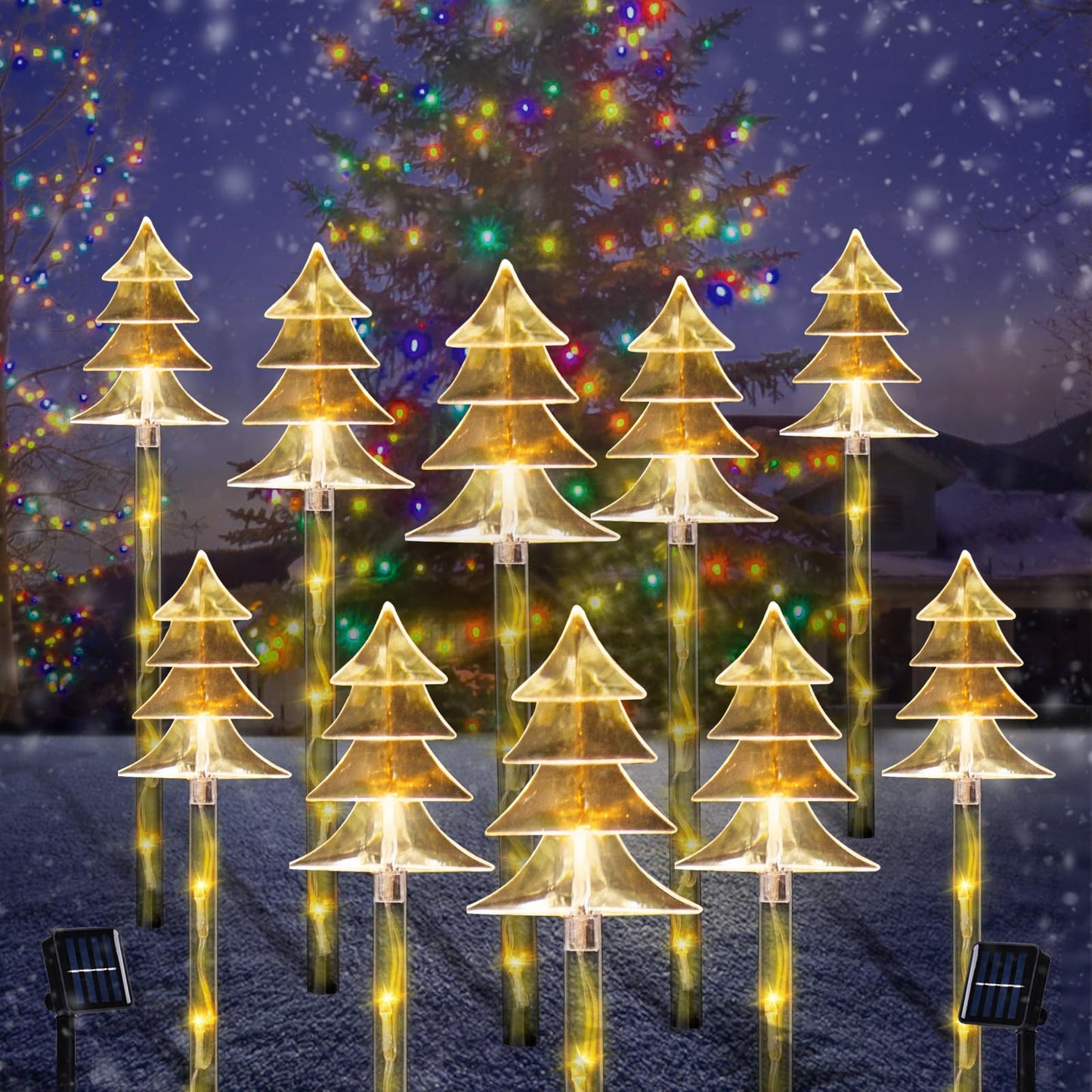 ILLUMINEW Christmas Solar Stake Lights, 5 Pack Waterproof Landscape Christmas Lights, Pathway Christmas Decorations, LED Lights for Yard Lawn Patio Walkway Decor (10PCS Tree-Warm White)