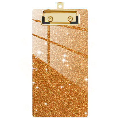 Piasoenc Acrylic Clipboards, Fashion Glitter Clip Board with Low Profile Gold Clip, Designed for Classroom School and Office Use, A4 Letter Size 4 x 8 in, Orange