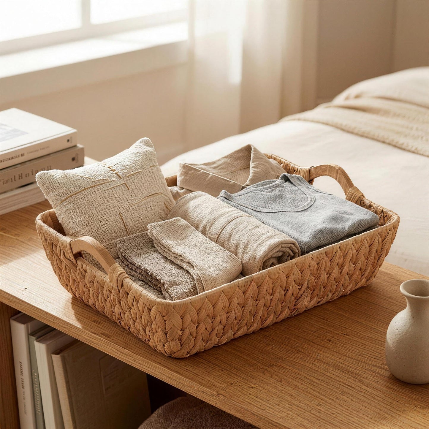 Water Hyacinth Wicker Storage Basket, Rectangular