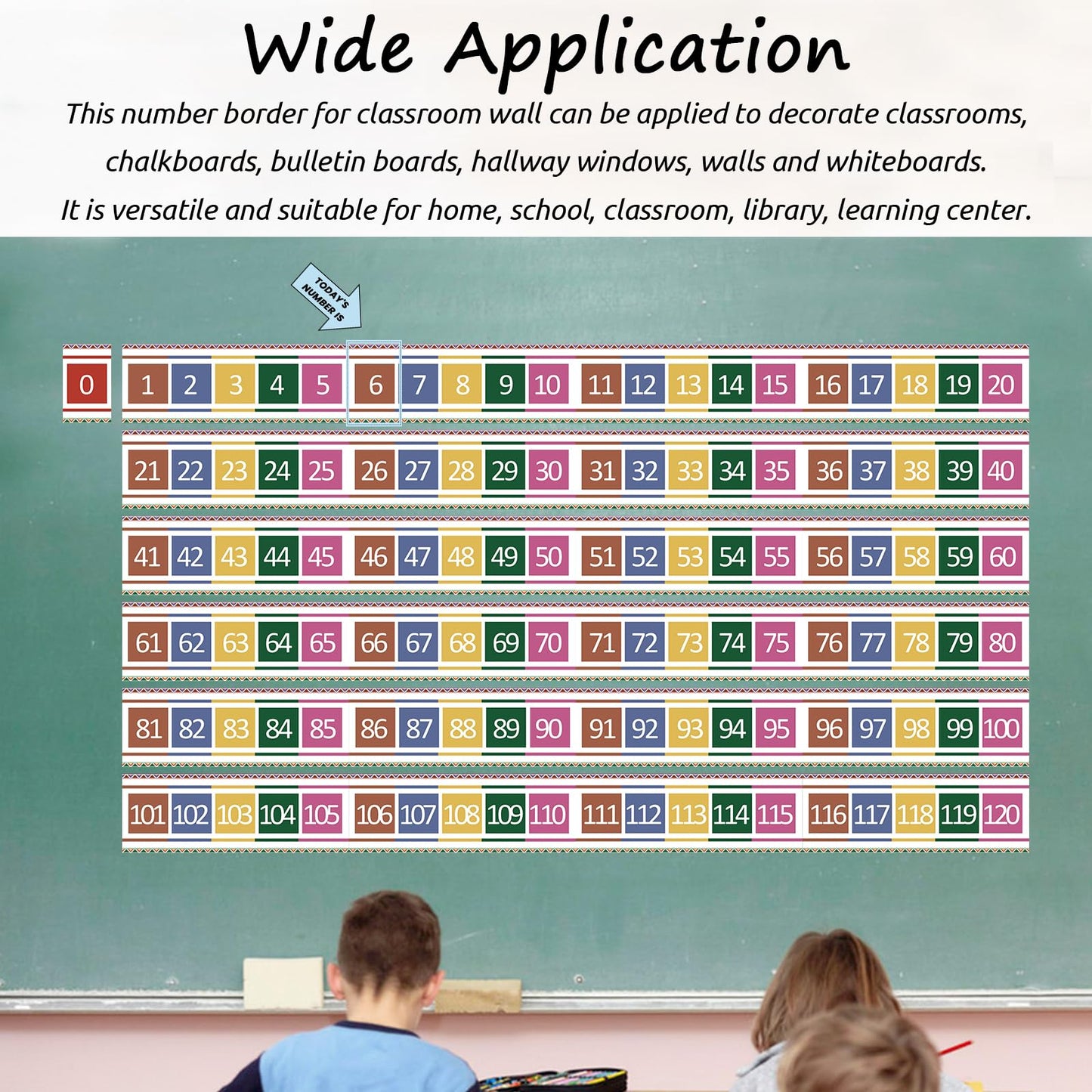 Number Line for Classroom Office Wall,Number Line Bulletin Board Border 0 to120 Laminated Number Line Strips Chalkboard Brights Number Line Math Poster Classroom Study Room Decorations for Teachers