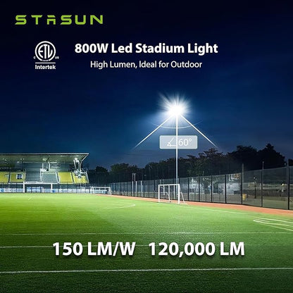 STASUN 800W LED Stadium Lights Outdoor – Ultra Series High Power, ETL Certified, 120000LM, 5000K Daylight, 60° Beam, 100-277V, IP67 Waterproof Flood Lights for Arena, Sports Field, Parking Lot