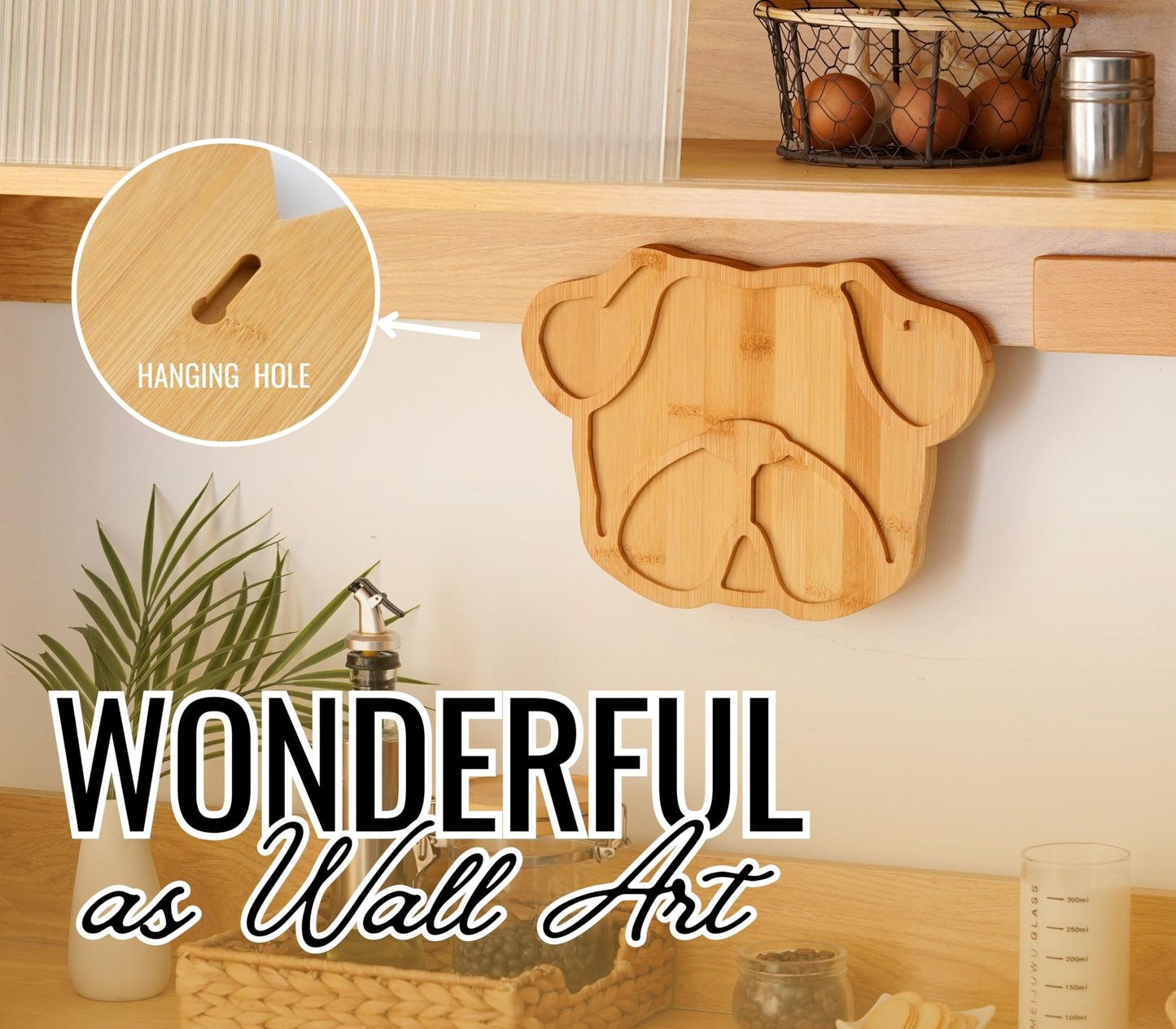 Pug Gifts for Women/Men Charcuterie Board, 11.81 * 8.66 * 0.79 inches Cheeses Charcuterie Wood Cutting/Serving Board Set with 4 Matching Spreaders for Housewarming Thanksgiving Christmas