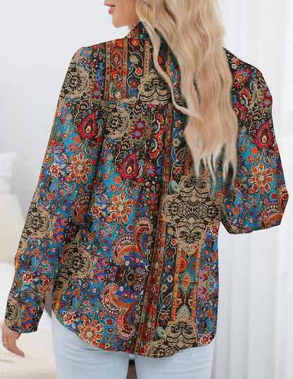 Zeagoo Womens Shirts Button Down Printed Lantern Long Sleeve Blouse Fashion Casual Tops 2025