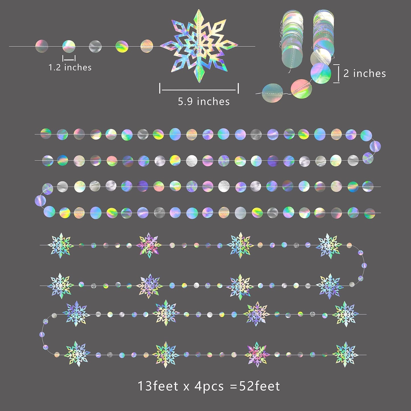 Cheerland Iridescent Winter Wonderland Decorations Snowflake Garland Holographic Snowflakes Ceiling Hanging Streamer for Onederland Birthday Decor Baby Shower Wedding January Party Supplies