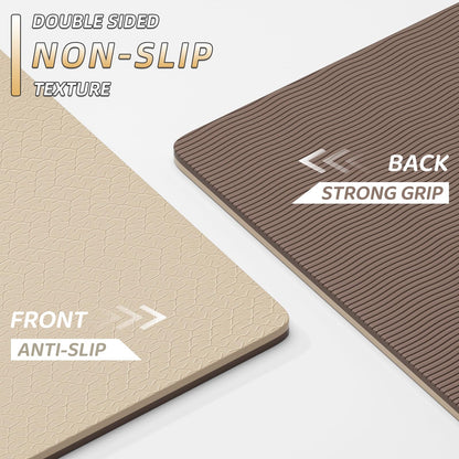 ILILI Yoga Mat 10mm Extra Thick and Extra Long, 76x28×0.4 Inch, Double Color Non-Slip TPE Material, Easy Carrying with Strap, Ideal for Yoga, Pilates, Floor Exercise, Home and Outdoor Use, Eco Friendly (Beige+Brown)