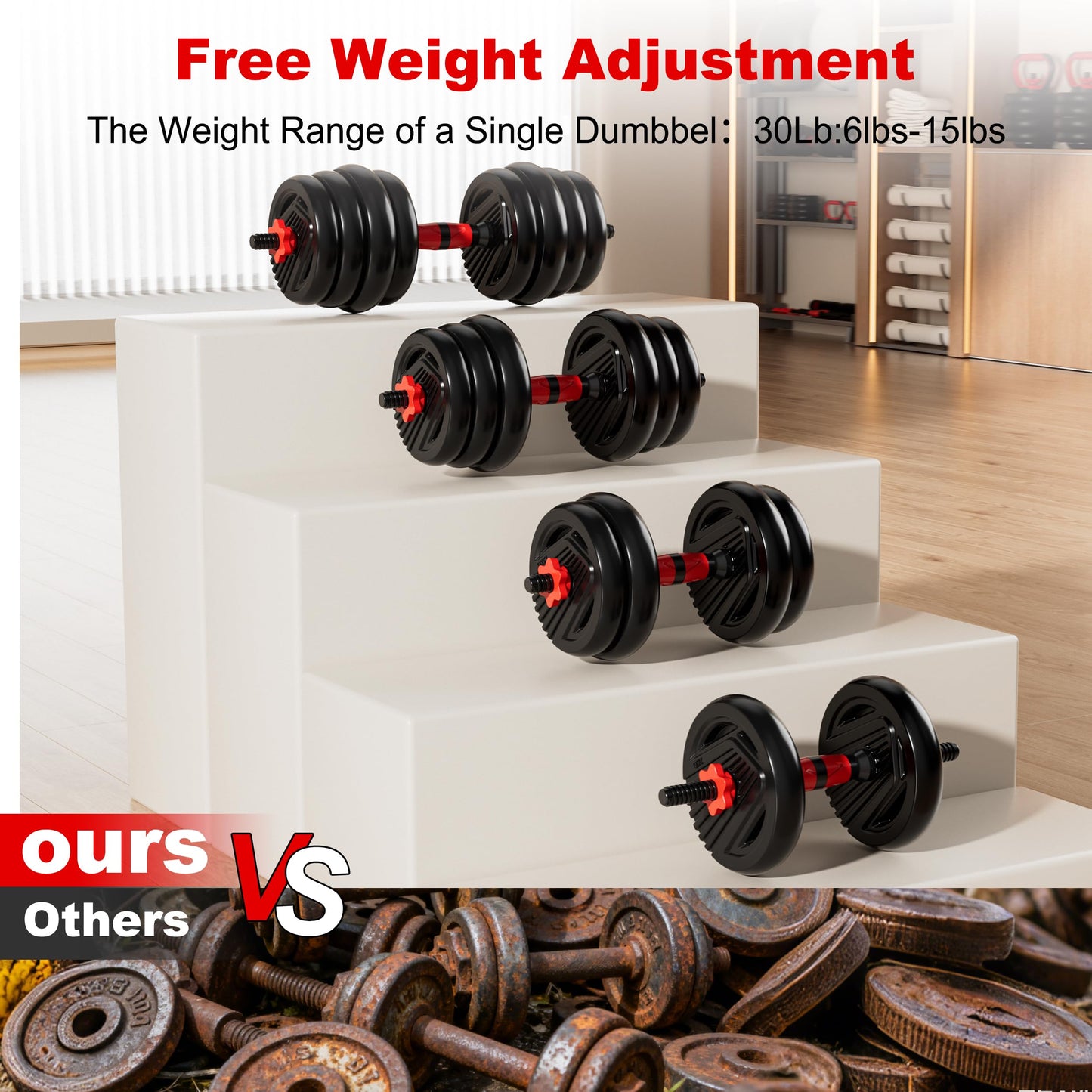 SCEPKN Adjustable Dumbbell Set, 10/20/30/45/70/90lbs Free Weight Set with Connector, 5 in1 Dumbbells Set Used as Barbell, Kettlebells, Push up Stand,Weight Plate, Fitness Exercises for Home Gym Suitable Men/Women