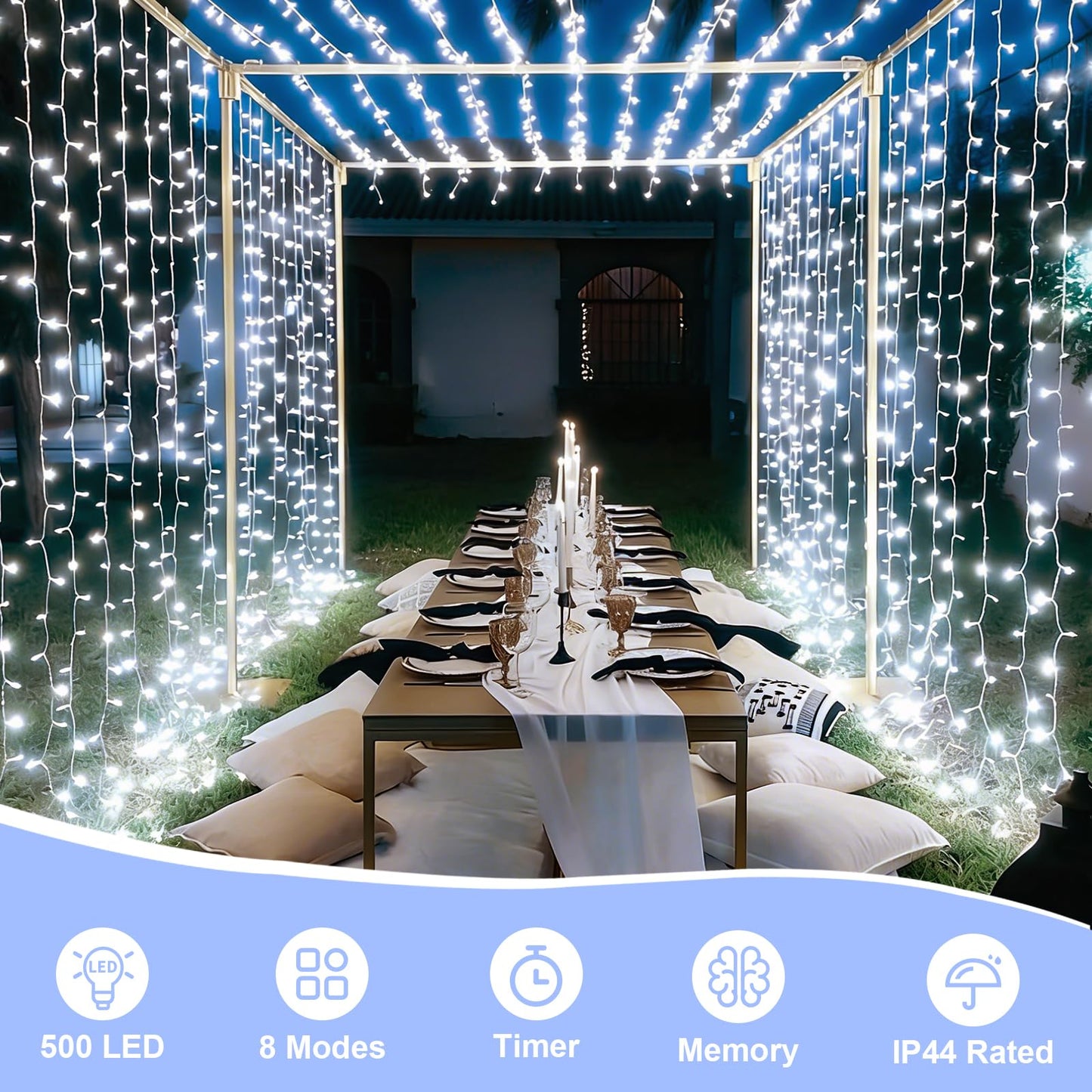 QITONG 500 LED White String Lights Outdoor Waterproof,165ft Clear Wire Christmas Lights Indoor Plug in,8 Modes Twinkle Fairy Lights for Patio Wedding Party Christmas Bedroom Decor