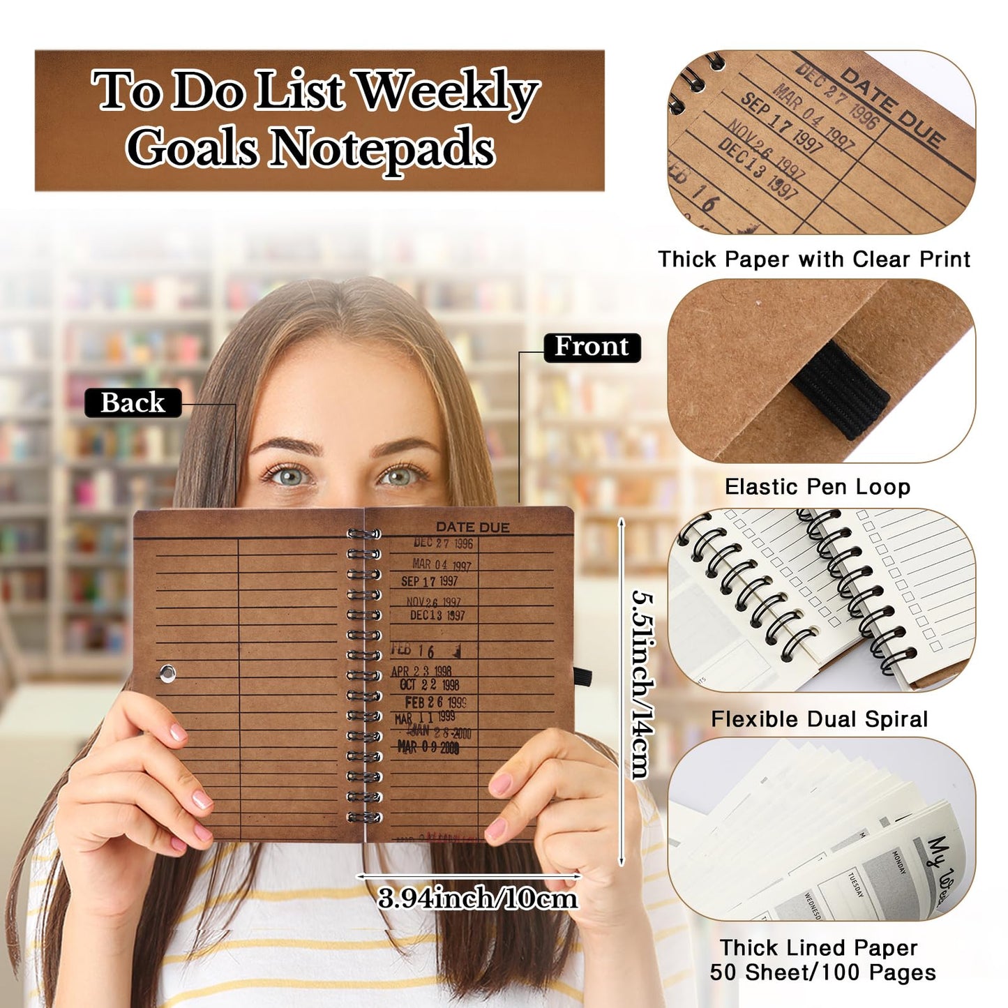 Resurhang 10 Sets Book Club Gifts Journal A6 Library Due Date Spiral Notebooks Planners with Bamboo Pens to Do List Reading Journals Gifts for Women Teacher Reader Student Librarian