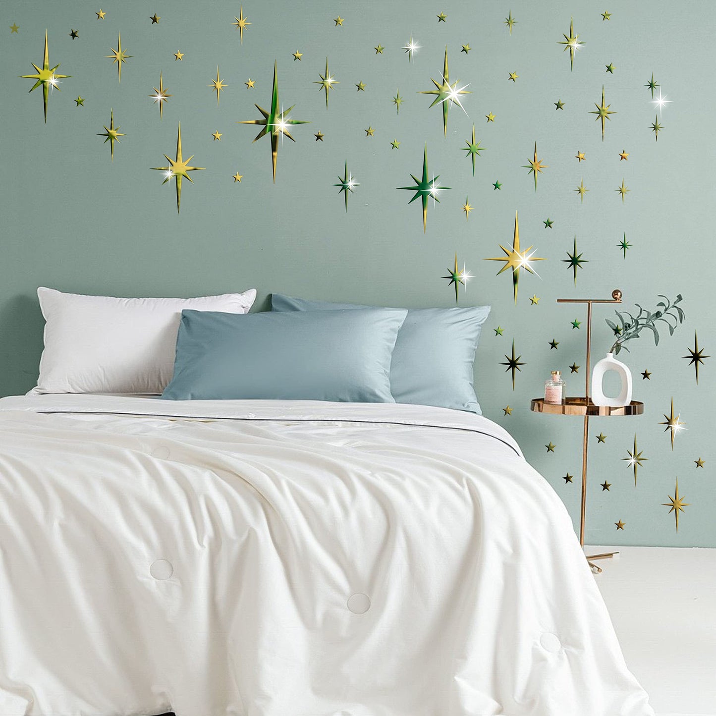 Easma Mirror Wall Stickers Gold Star Wall Decal Peel and Stick 3D Acrylic Decals Removable Stars Adhesive Mirror Starburst Art Decor Sticker for Home Living Room Bedroom Decoration