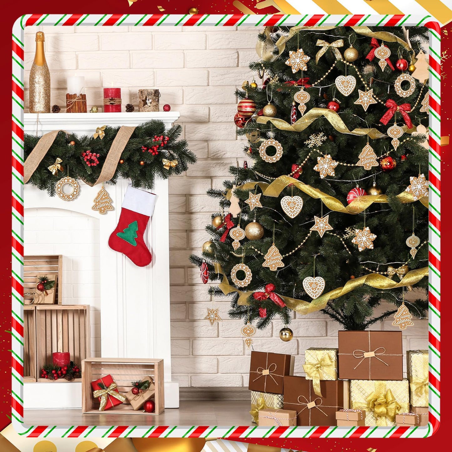 Shellwei 24 Pcs Gingerbread Cookie Ornaments Cookie Christmas Tree Ornaments Bulk Gingerbread Christmas Tree Decorations Rustic Hanging Decor for Xmas Indoor Home
