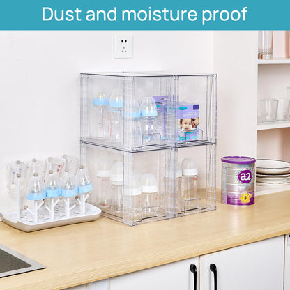 Vtopmart 4Pack Large Stackable Kitchen Pantry Storage Drawers, Clear Organizer Bins with Handles, Acrylic Drawer Organizers for Kitchen Pantry, Bathroom Undersink, Cabinet Organization and Storage