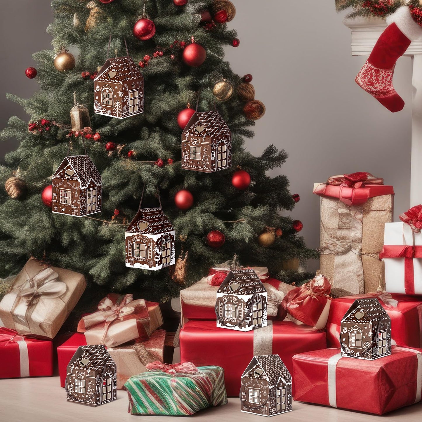 Gersoniel 24 Pcs Christmas Gift Boxes Candy Gingerbread House Mini Christmas Party Favor Box Small Paperboard Gift Container for Xmas Holiday Party Treat Cookie Goodie Snack Packaging (Dark Brown)