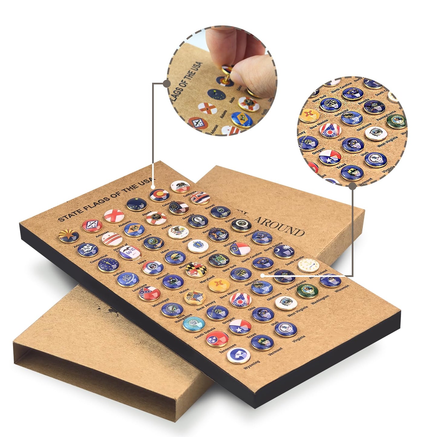 Pins for Cork Board, 51 pcs US State Flags Decorative Push Map Pins, for Marking Travel or School Home Office