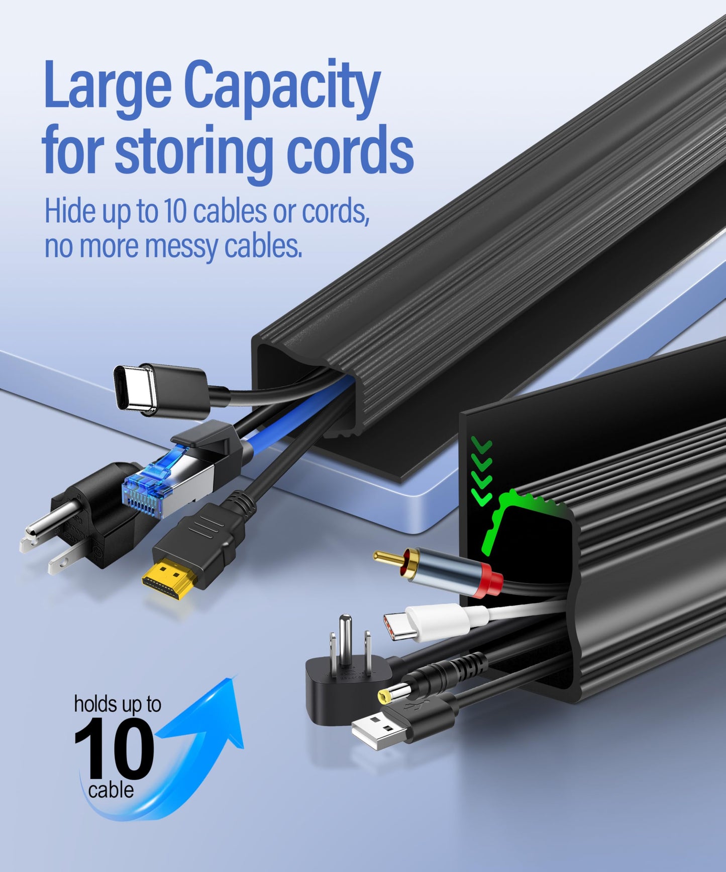 6 Pack Under Desk Cable Management Kit, J Channel Cable Raceway with Double Side Tape, Cord Organizer Tray for Desk, Easy Install, No Drilling, Cable Hider for Home & Office, Child & Pet Proof