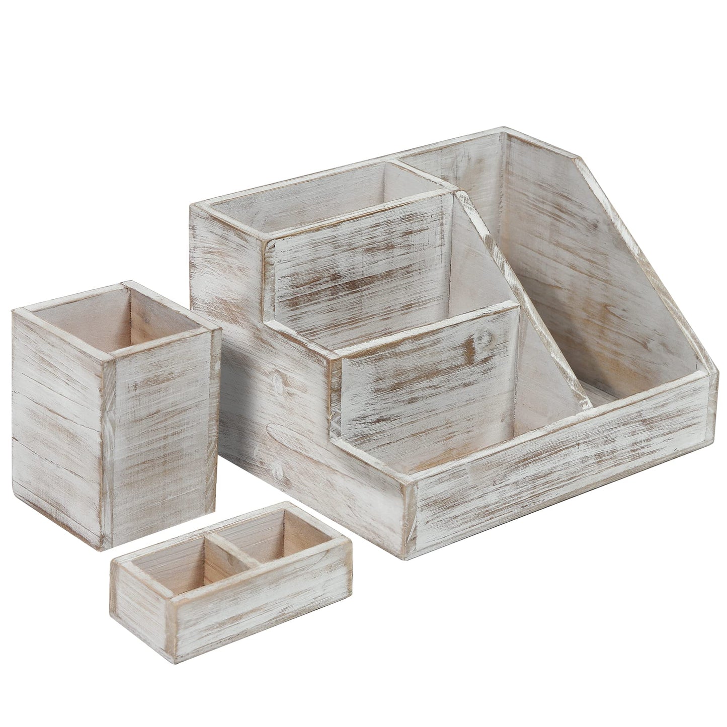 HBCY Creations Rustic Wooden Desk Organizer Set, 3-Piece Whitewashed Mail Organizer for Desktop - Great for Rustic or Industrial Home Decor