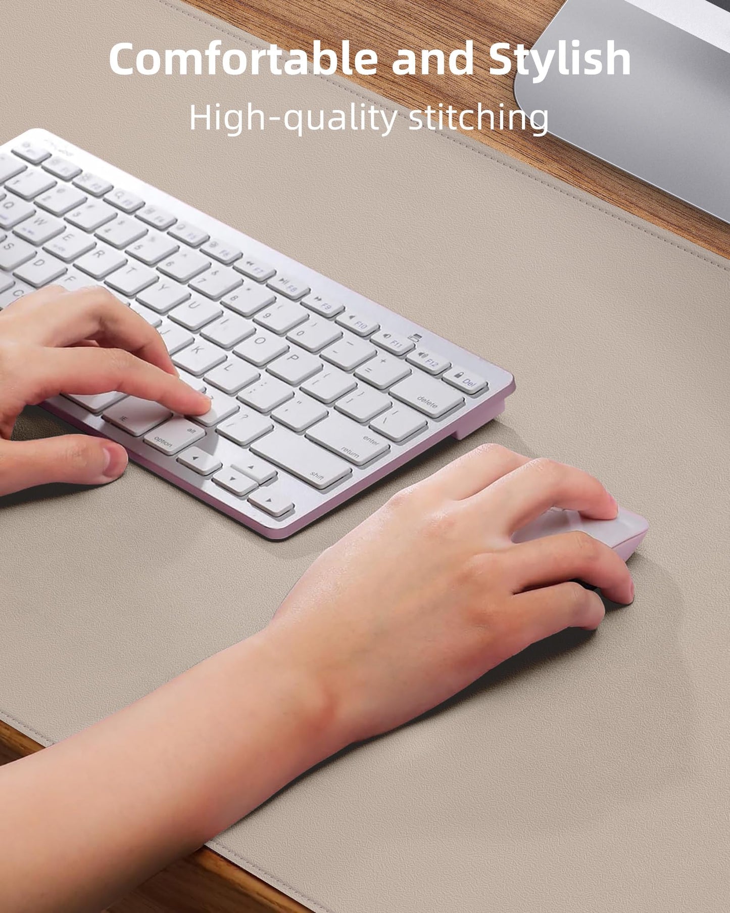 Leather Desk Pad Protector, Mouse Pad, Office Desk Mat, Non-Slip PU Leather Desk Blotter, Laptop Desk Pad, Waterproof Desk Writing Pad for Office and Home (Beige, 31.5" x 15.7")