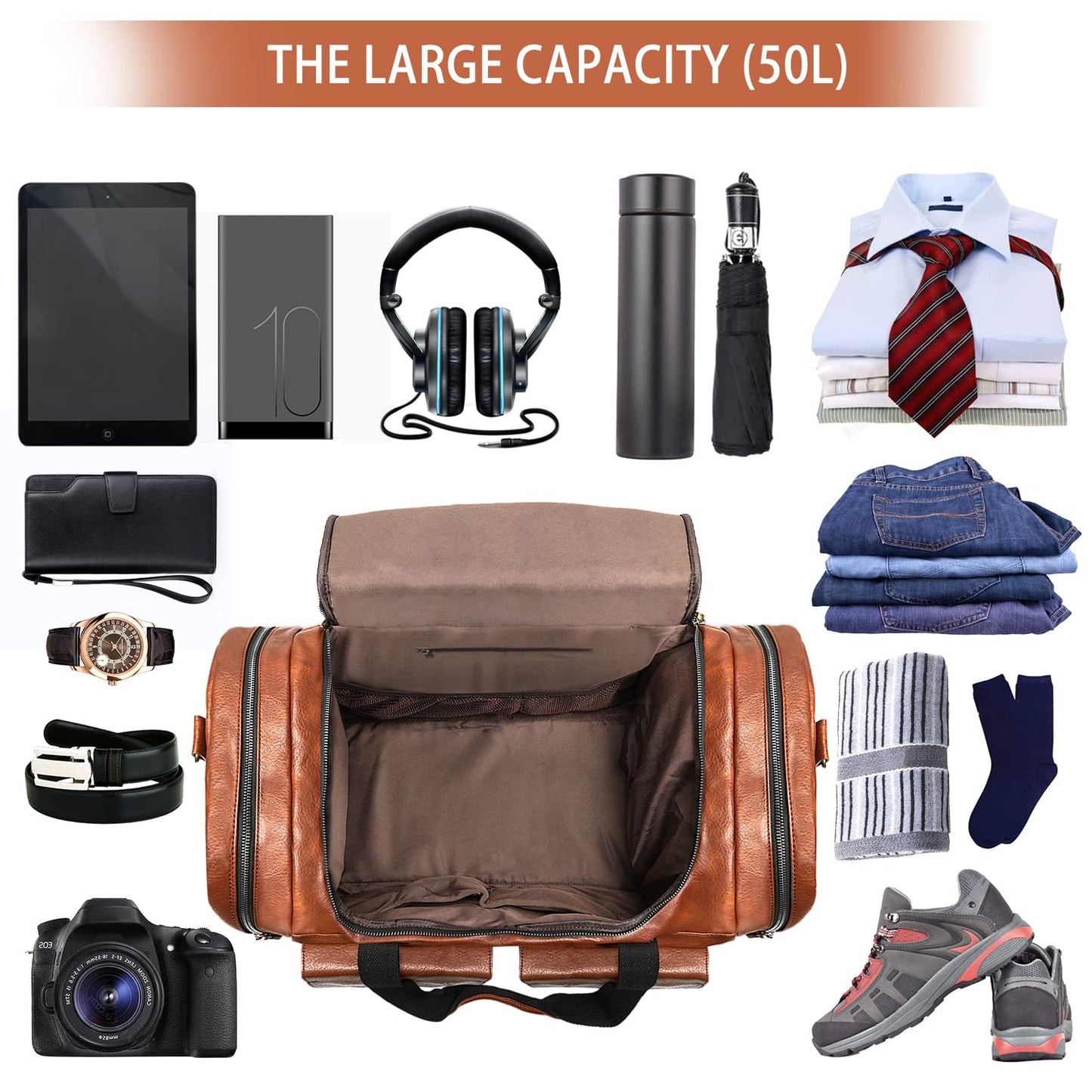 BOLOSTA Travel Duffel Bag for Men Women, Large PU Leather Carry on Duffle Bags for Traveling, Waterproof Overnight Weekender Duffel Bag with Shoe Compartment - Perfect for Daily Use/Birthday Gift