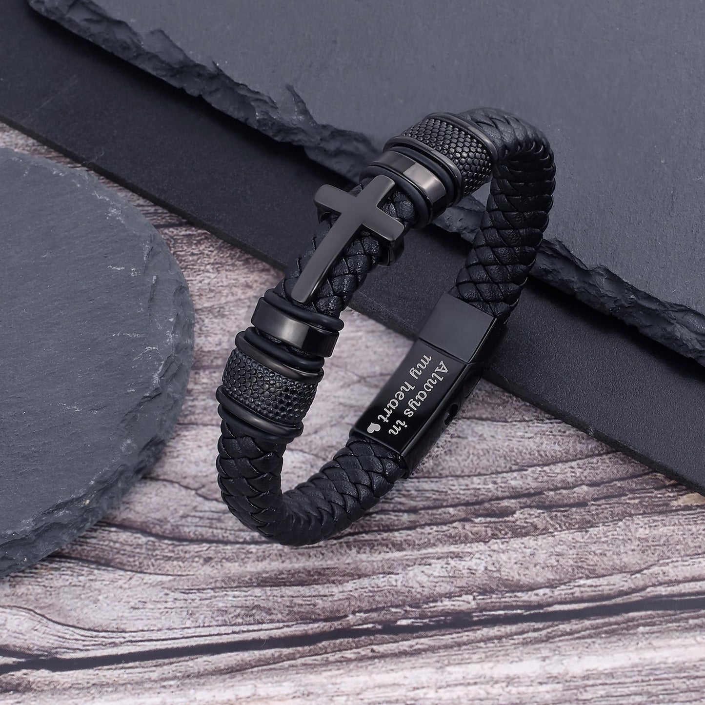 YOUFENG Urn Bracelet for Human Ashes Leather Cremation Cross Bracelet Stainless Steel Keepsake Cuff Bangle Jewelry for Men
