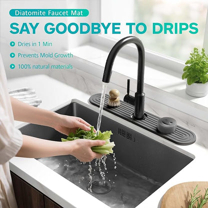 Stone Faucet Mat for Kitchen Sink – Diatomite Fast-Drying Stone Tray, Faucet