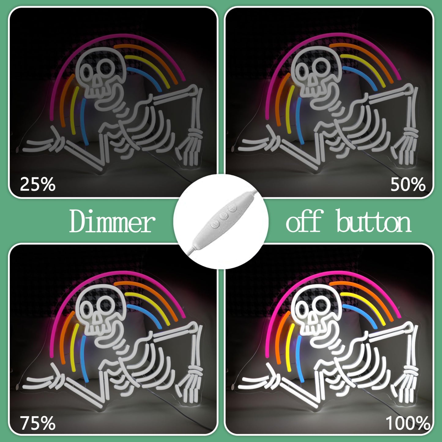 JLEWUINH Rainbow Skeleton Halloween Neon Sign Welcoming Skull Led Neon Light Colorful Rainbow Light Up Sign for Halloween Party Christmas Bedroom Man Cave Game Room(16.5 * 12.5in)