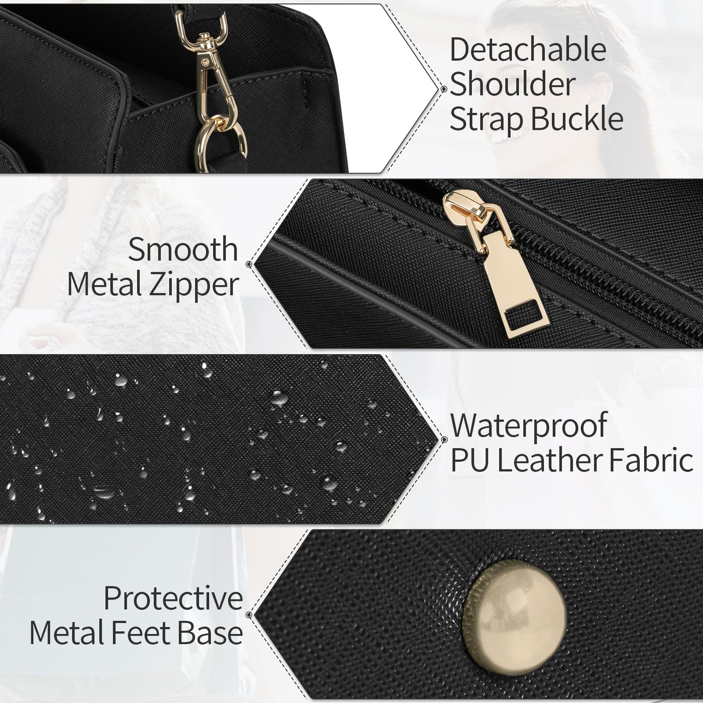 GMAK Laptop Tote Bag for Women, Office Work Bag Briefcase for 15.6 inch Laptop, PU Leather Teacher Tote Bag Large Capacity Waterproof Computer Bags Teacher Handbag for Commute Office Travel, Black
