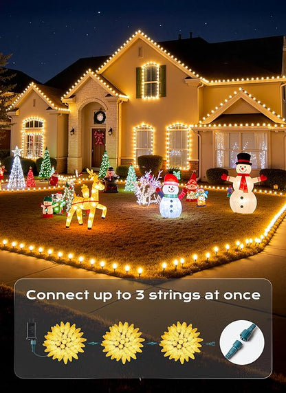 C9 Christmas Lights Outdoor, 72 FT 110 LED C9 String Lights, 8 Modes & Timer Connectable Waterproof for Christmas Tree light Indoor Outdoor Roofline Patio Outside Yard Xmas Decor, Warm White 2 Pack
