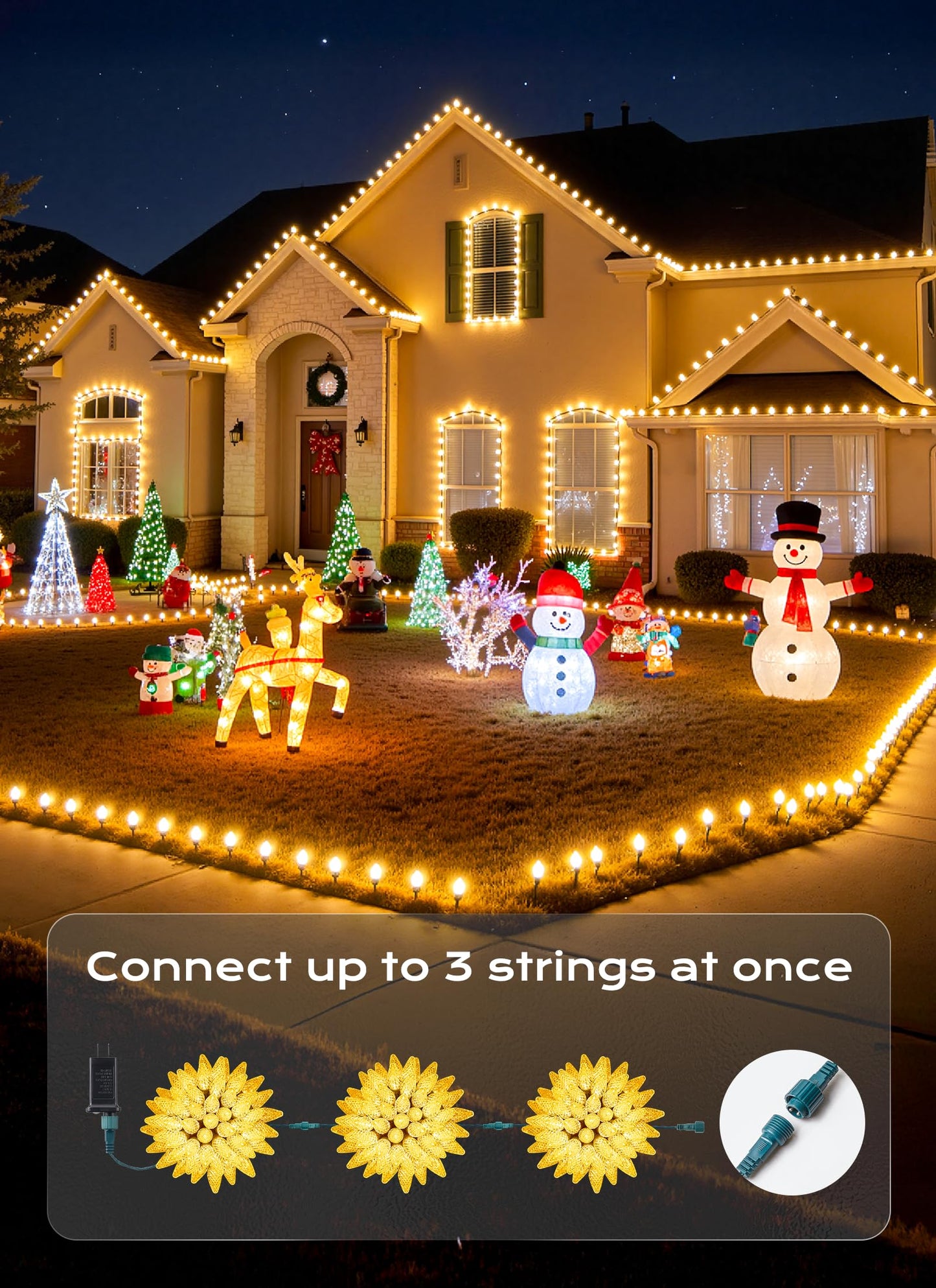 C9 Christmas Lights Outdoor, 72 FT 110 LED C9 String Lights, 8 Modes & Timer Connectable Waterproof for Christmas Tree light Indoor Outdoor Roofline Patio Outside Yard Xmas Decor, Warm White 2 Pack