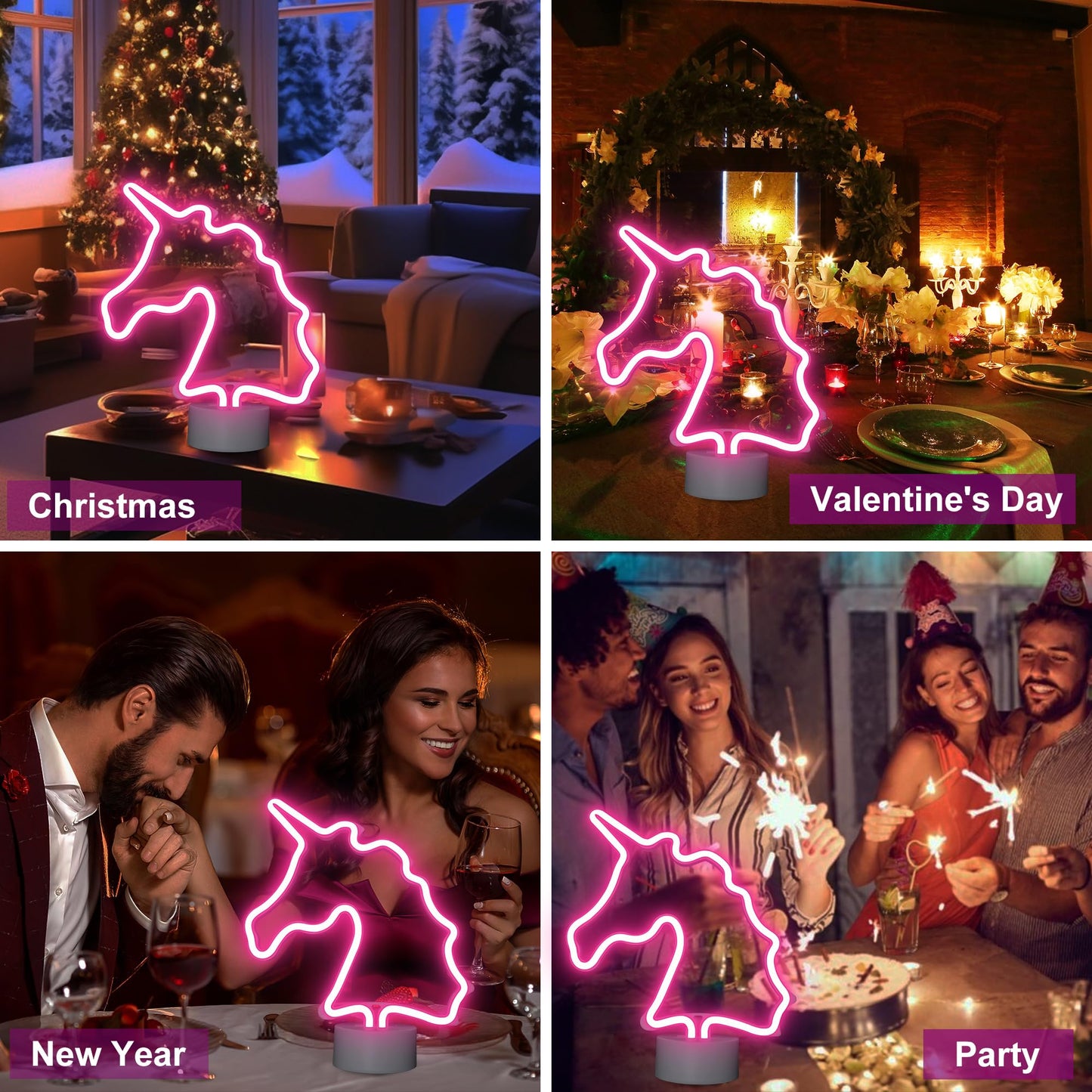 Unicorn Neon Sign with Holder Base, USB & Battery Powered, Pink Unicorn Neon Lights for Girs Room, Table Lamp Decor for Home, Bedroom, Living room, Bar, Office, Party, Christmas, Birthday Gifts