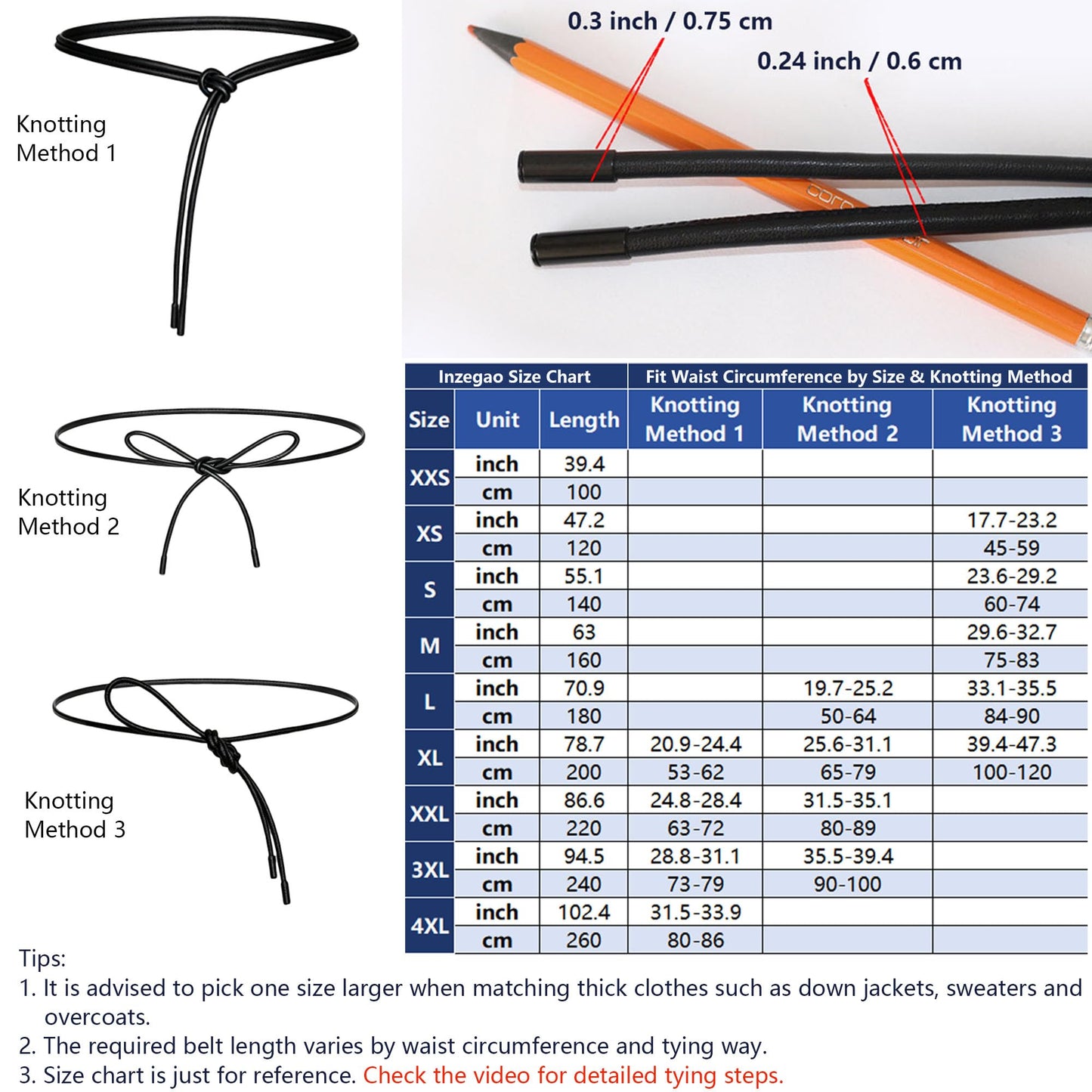 Inzegao Women Leather Cord String Rope Waist Belt for Dress Knot Belt for Sweater Cardigan Down Coat