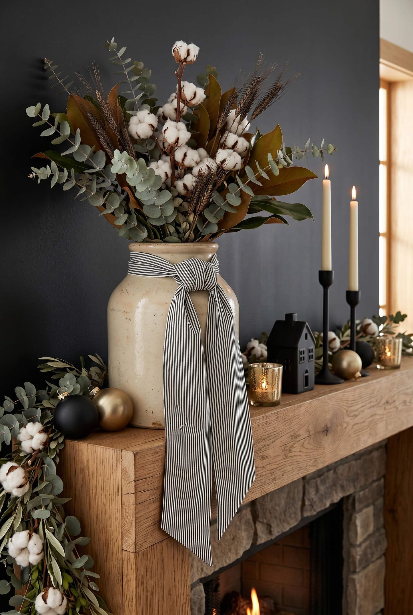 Kutyndrix Black and White Striped Wreath Sash 2 Pack for Front Door, 5.12" x 54.33" Each Modern Farmhouse Door Ribbon Decorations Set