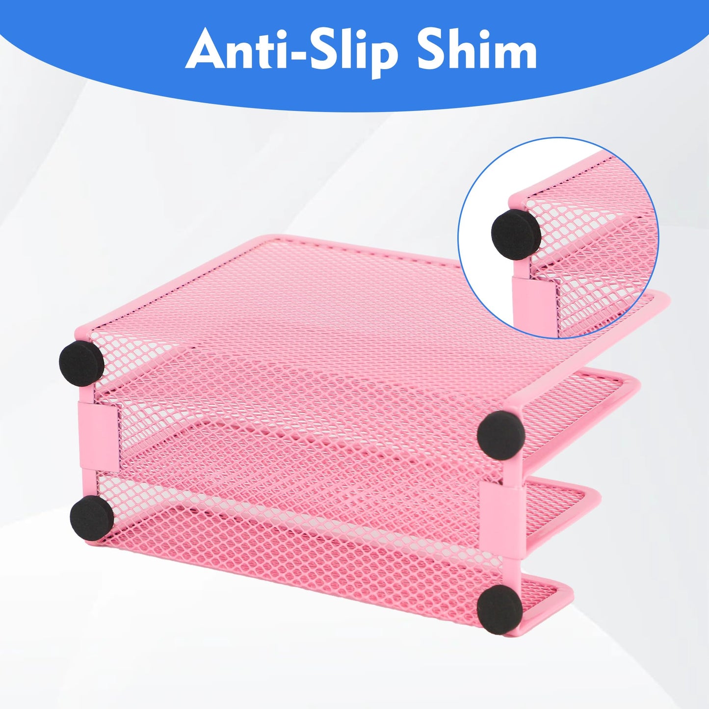 EASEPRES Desk Mail Organizer, Office Small Desktop Metal Mesh Envelope Letter Sorter Paper File Holder Organizer with 3 Vertical Upright Compartments, Pink 2 Pack